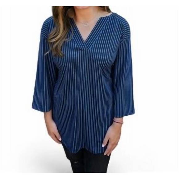 NEW ERMA’S CLOSET stripe top in black/blue - Picture 1 of 1